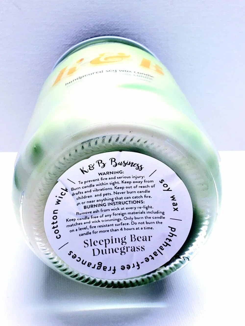 Handmade SLEEPING BEAR DUNEGRASS Wax Candle , Natural Cotton Wick, 16Oz